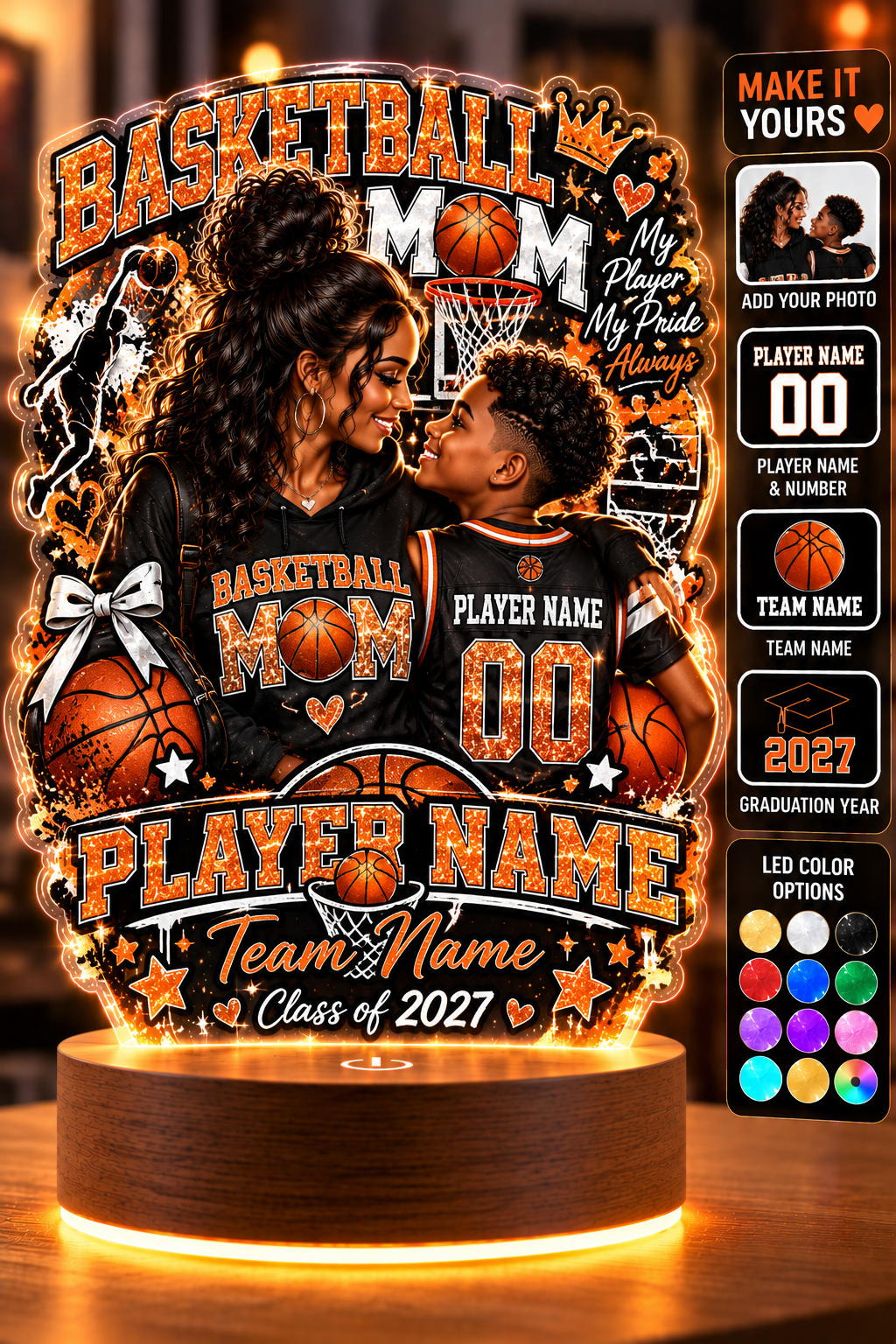 Personalized Football Mom LED Lamp, Custom Player Photo Name & Number, Senior Night Mom Gift