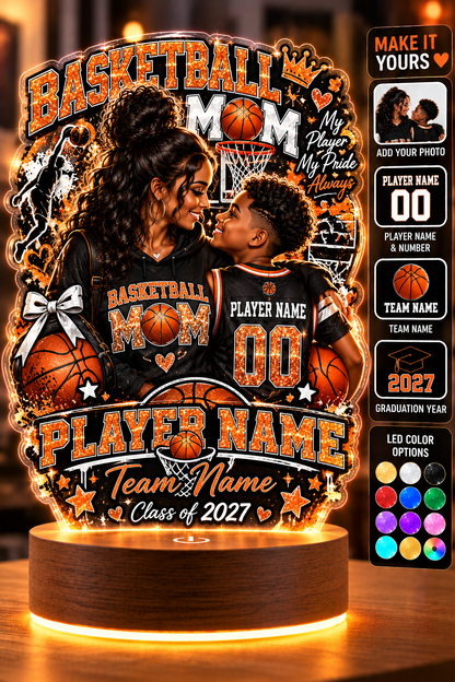 Personalized Football Mom LED Lamp, Custom Player Photo Name & Number, Senior Night Mom Gift