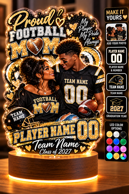 Personalized Football Mom LED Lamp, Custom Player Photo Name & Number, Senior Night Mom Gift