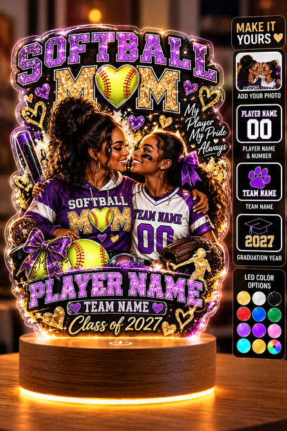 Personalized Football Mom LED Lamp, Custom Player Photo Name & Number, Senior Night Mom Gift