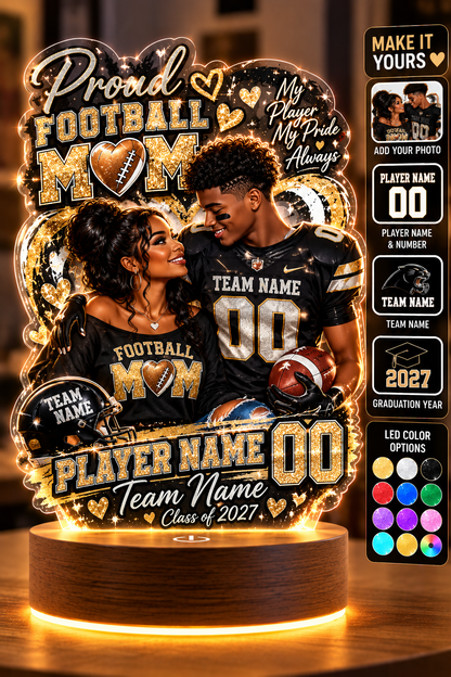 Personalized Football Mom LED Lamp, Custom Player Photo Name & Number, Senior Night Mom Gift