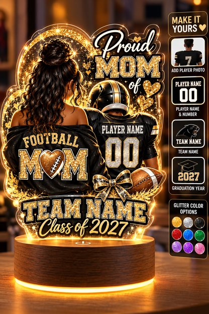 Personalized Football Mom LED Lamp, Custom Player Photo Name & Number, Senior Night Mom Gift