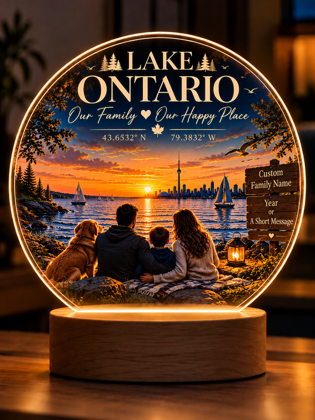 Personalized Lake Ontario Wedding LED Lamp, Custom Couple Names & Date, Wedding Gift, Anniversary Gift, Lake House Decor, Romantic Keepsake