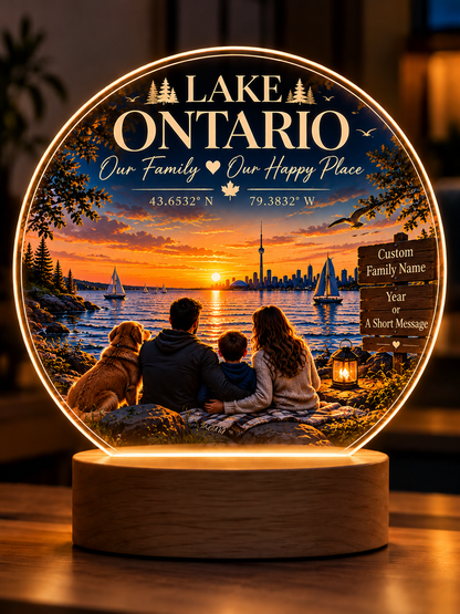 Personalized Lake Ontario Wedding LED Lamp, Custom Couple Names & Date, Wedding Gift, Anniversary Gift, Lake House Decor, Romantic Keepsake