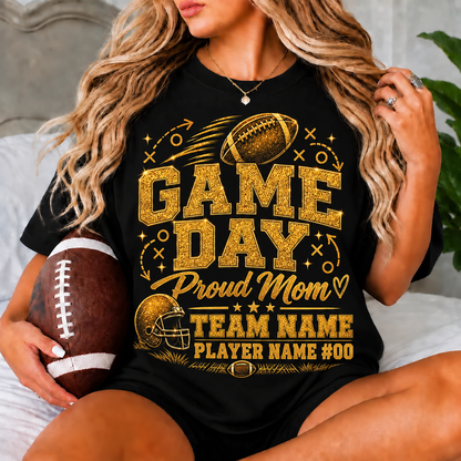 Personalized Football Mom Shirt, Game Day Proud Mom Tee, Senior Mom 2027 Shirt, Custom Player Name Number, Glitter Effect Football Gift