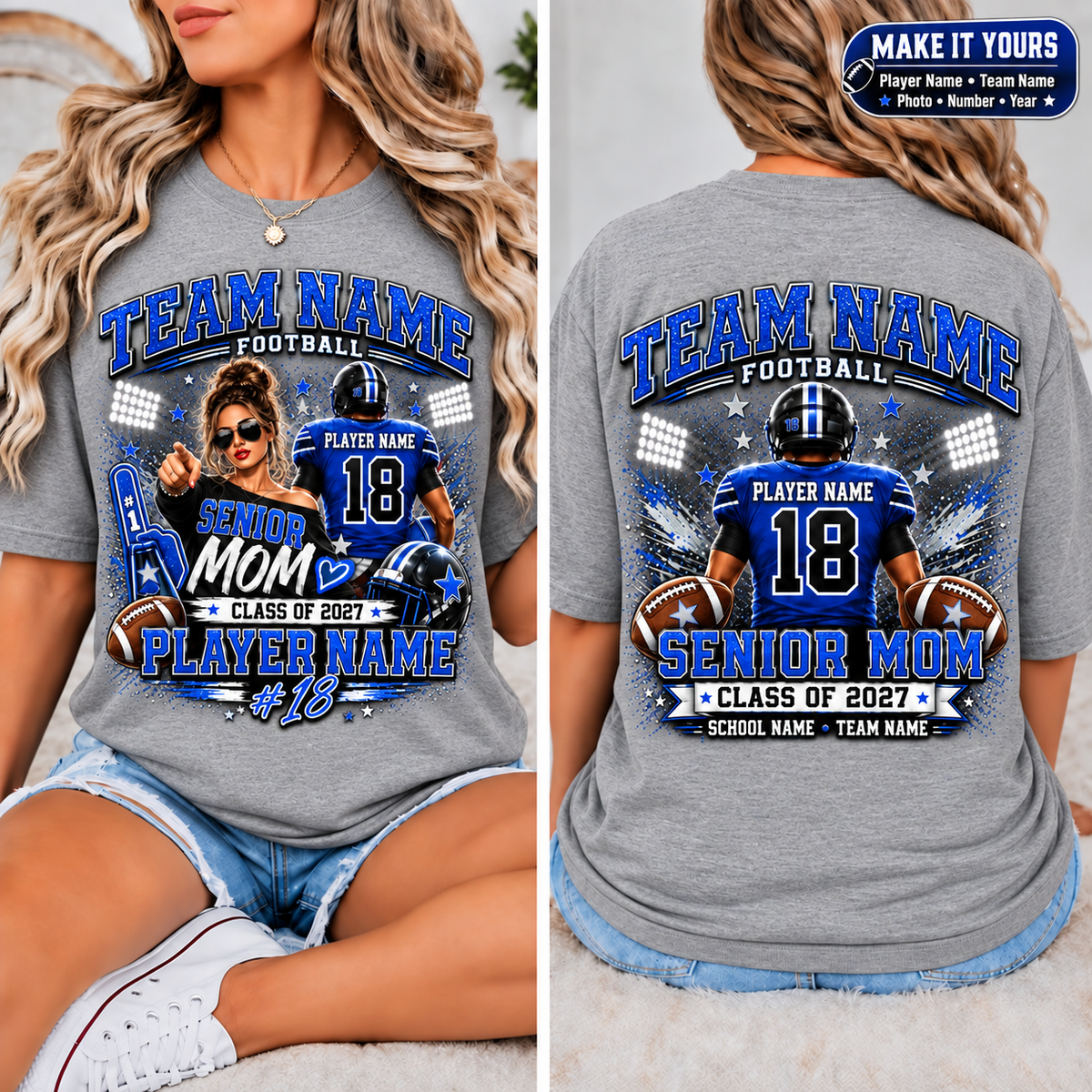 Personalized Senior Mom Football Shirt Class of 2027
