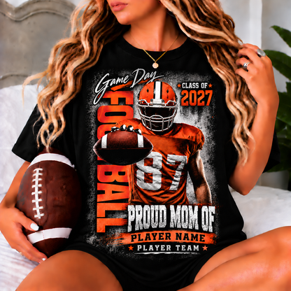 Personalized Football Mom Shirt, Game Day Mom Tee, Proud Mom of Player, Class of 2027 Football Shirt