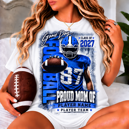 Personalized Football Mom Shirt, Game Day Mom Tee, Proud Mom of Player, Class of 2027 Football Shirt