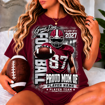 Personalized Football Mom Shirt, Game Day Mom Tee, Proud Mom of Player, Class of 2027 Football Shirt