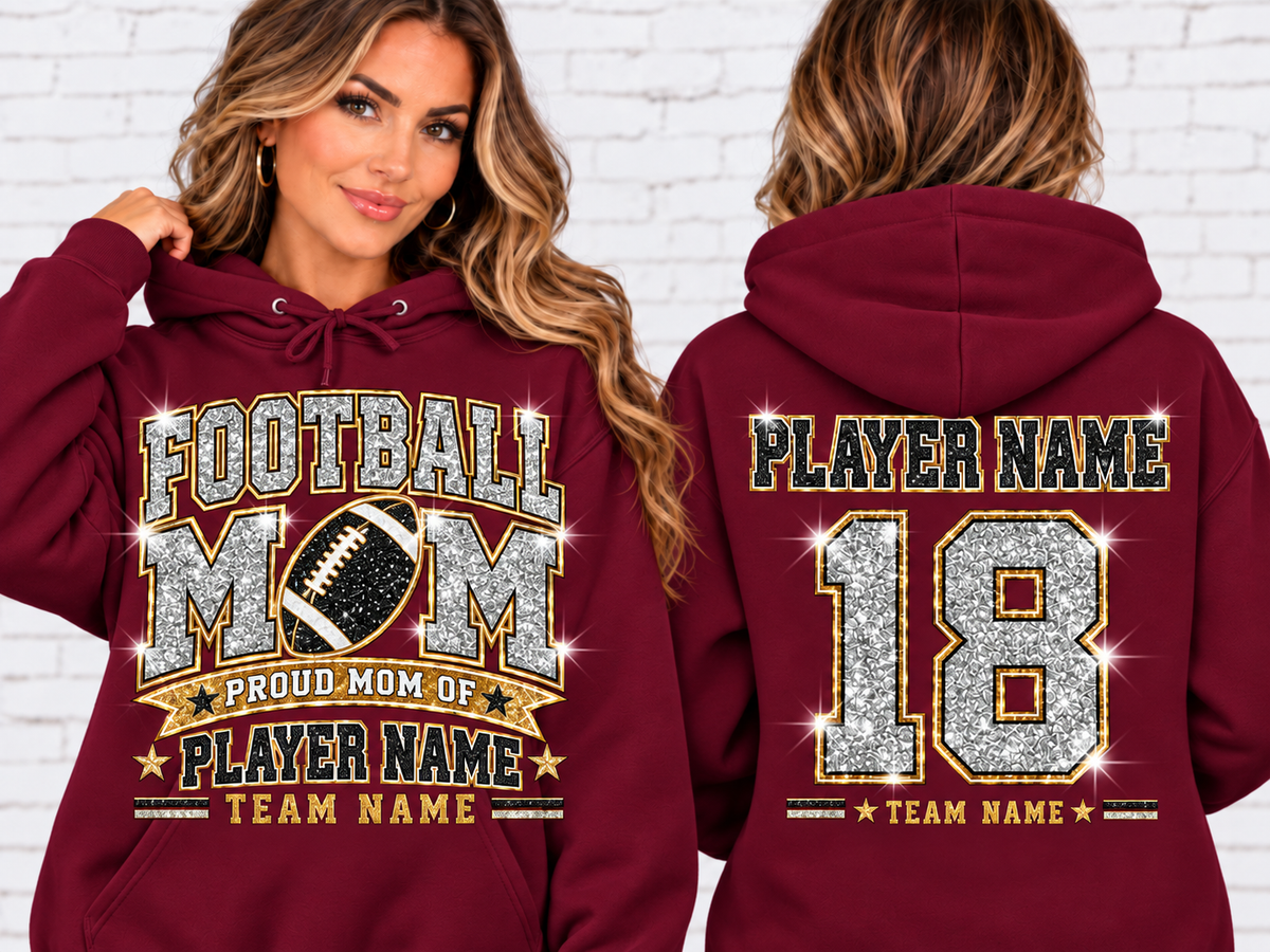 Personalized Football Mom Hoodie, Custom Player Name & Number, Proud Mom Game Day Sweatshirt, Front and Back Design