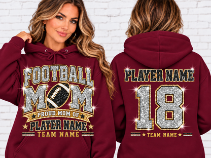 Personalized Football Mom Hoodie, Custom Player Name & Number, Proud Mom Game Day Sweatshirt, Front and Back Design