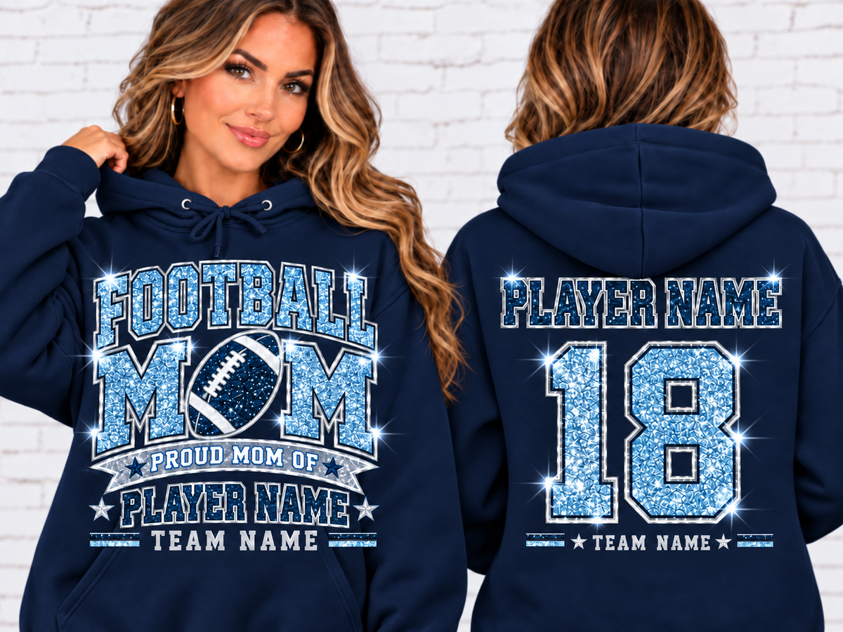 Personalized Football Mom Hoodie, Custom Player Name & Number, Proud Mom Game Day Sweatshirt, Front and Back Design