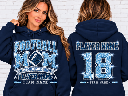 Personalized Football Mom Hoodie, Custom Player Name & Number, Proud Mom Game Day Sweatshirt, Front and Back Design