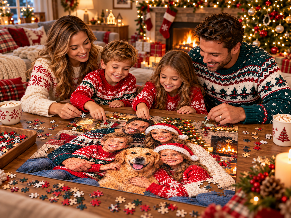 Personalized Christmas Family Photo Puzzle, Custom Family Name Puzzle, Christmas Gift for Family, Custom Photo Puzzle, Holiday Keepsake