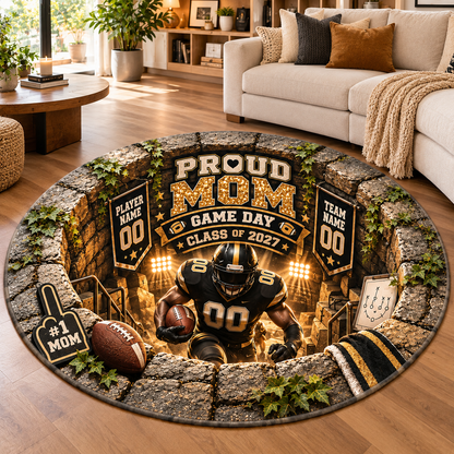 Proud Mom Football Player Round Rug | Game Day Class of 2027