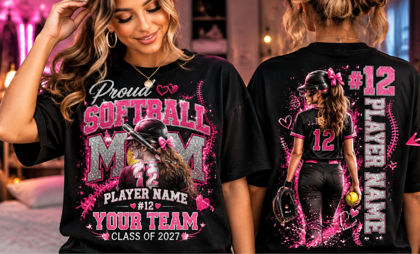 Personalized Softball Mom Shirt, Custom Player Name Number Team, Proud Softball Mom Tee, Class of 2027, Game Day Mom Gift