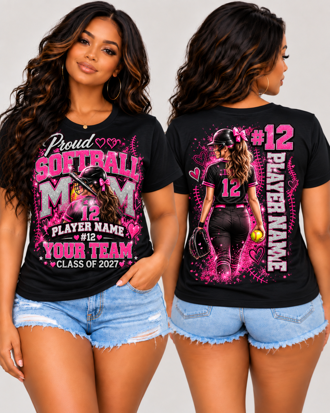 Personalized Softball Mom Shirt, Custom Player Name Number Team, Proud Softball Mom Tee, Class of 2027, Game Day Mom Gift