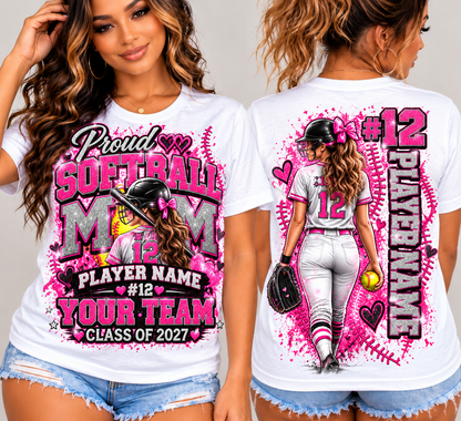 Personalized Softball Mom Shirt, Custom Player Name Number Team, Proud Softball Mom Tee, Class of 2027, Game Day Mom Gift
