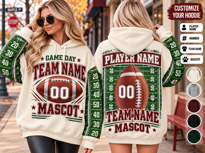 Game Day Football Hoodie Tee — Custom Team Name & Mascot (Number 00)