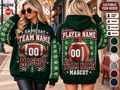 Game Day Football Hoodie Tee — Custom Team Name & Mascot (Number 00)