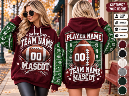 Game Day Football Hoodie Tee — Custom Team Name & Mascot (Number 00)