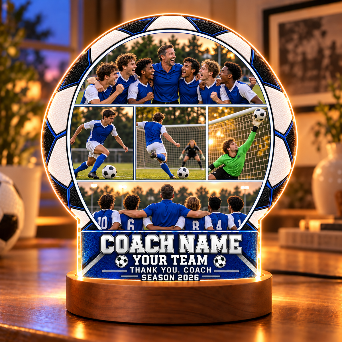 Personalized Soccer Coach Lamp – Custom Team Photo Collage, Coach Appreciation Gift