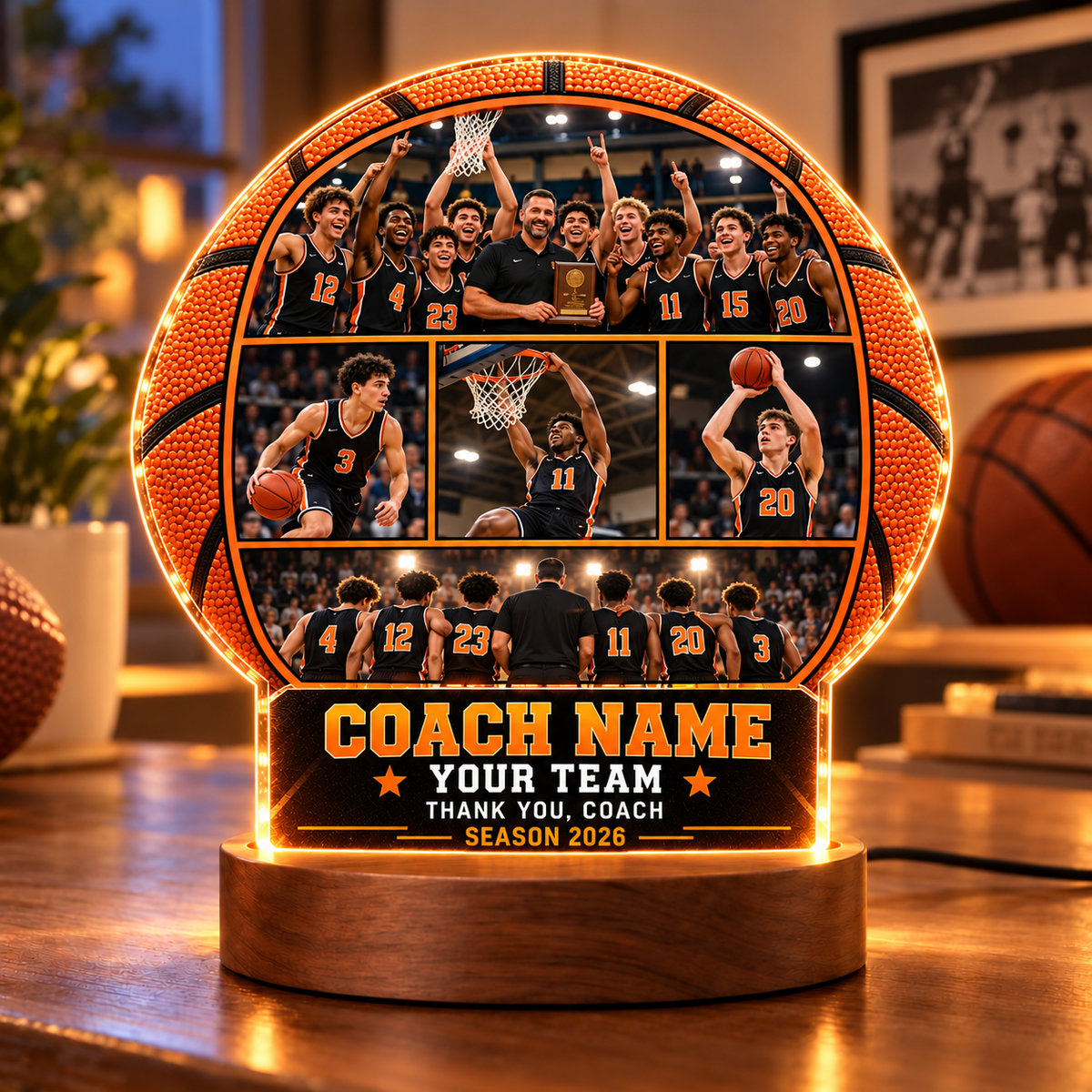 Personalized Soccer Coach Lamp – Custom Team Photo Collage, Coach Appreciation Gift