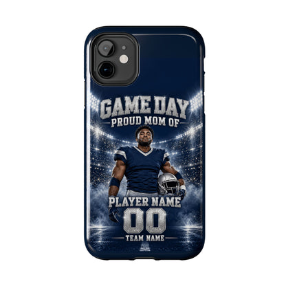 Personalized Game Day Proud Mom Photo Phone Case – Navy & Silver