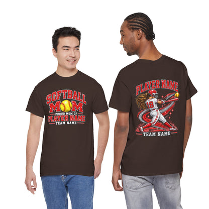 Personalized Softball Mom Shirt, Proud Mom of Player Name, Custom Team Name & Number, Glitter Effect Game Day Tee, Front and Back