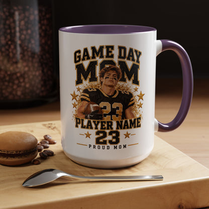Personalized Game Day Mom Photo Mug – Custom Football Player Name & Number