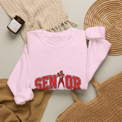 Personalized Senior Mom 2027 Sweatshirt — Quarterback Photo & Sleeve Heart