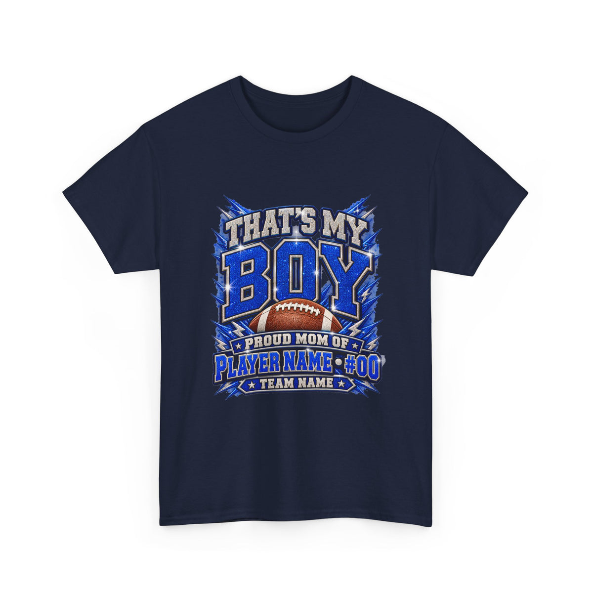 Personalized That's My Boy Football Mom Shirt – Blue Silver, Proud Mom of, Custom Player Name Number & Team