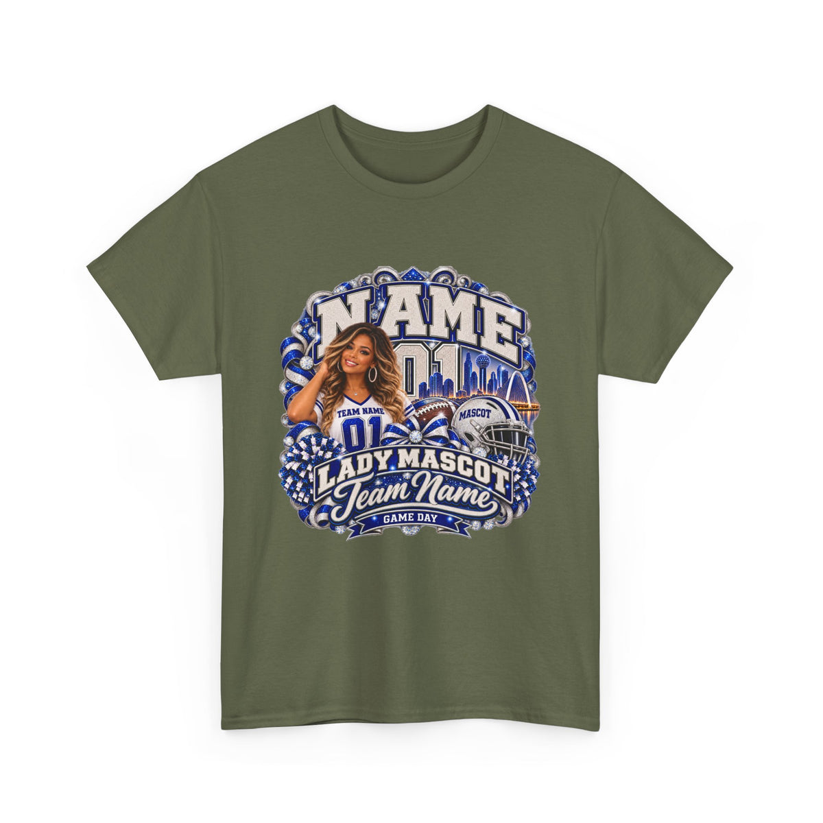 Personalized Football Mom Shirt – Custom Player Name, Number & Team Name – Lady Mascot Game Day Mom Tee – Glitter Effect