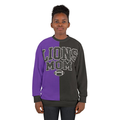 Personalized Lions Mom Two Tone Sweatshirt – Black & Purple, Custom Player Name Number