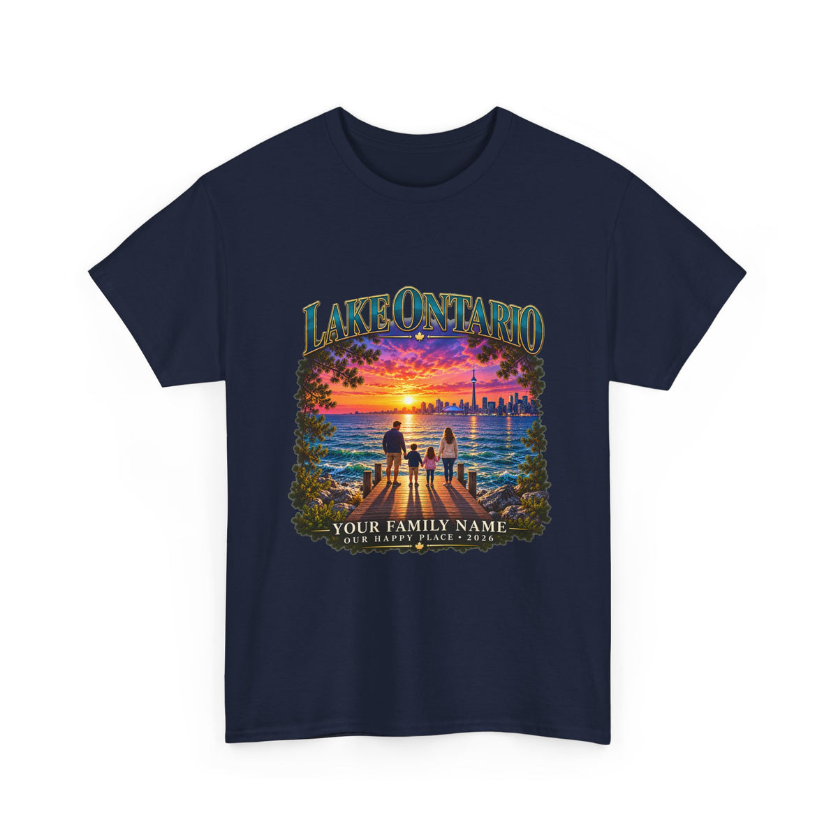Personalized Lake Ontario Family T-Shirt – Toronto Sunset, Custom Family Name & Our Happy Place