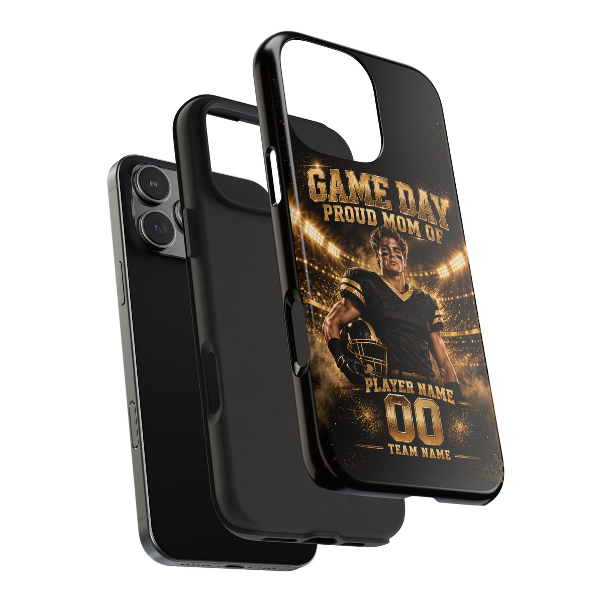 Personalized Game Day Proud Mom Photo Phone Case – Black & Gold