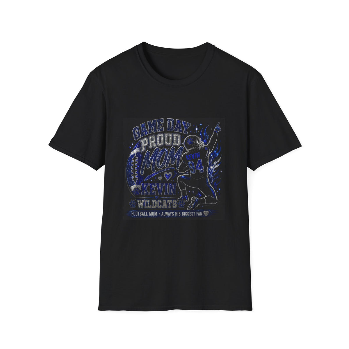 Personalized Football Mom Shirt, Custom Game Day Mom Tee, Player Name Number Team, Glitter Effect Football Mom Gift