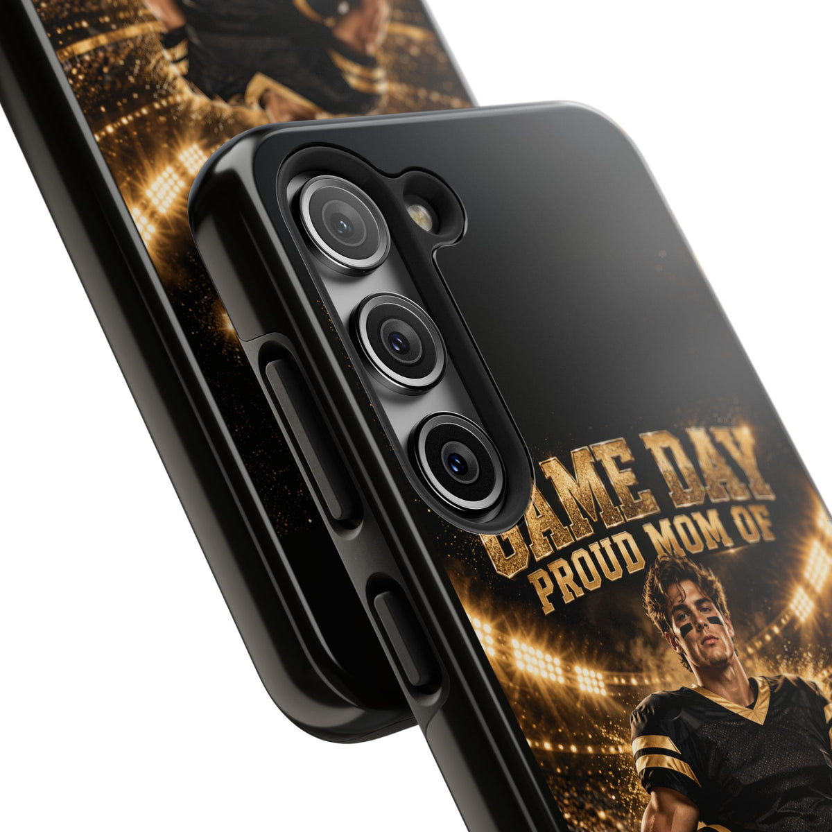 Personalized Game Day Proud Mom Photo Phone Case – Black & Gold