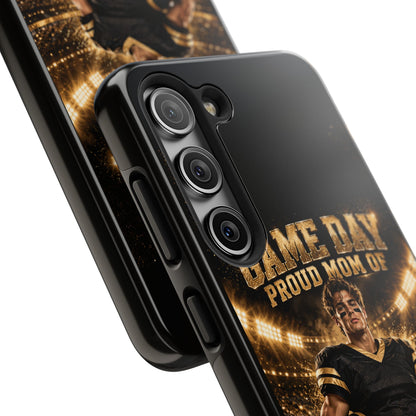Personalized Game Day Proud Mom Photo Phone Case – Black & Gold