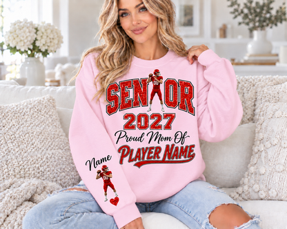 Light Pink sweatshirt with red printed glitter — Senior Mom 2027