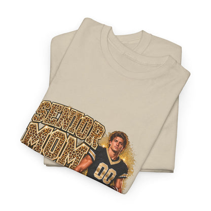 Personalized Senior Mom 2027 Leopard Football Photo Shirt – Gold Glitter Effect, Proud Mom of, Custom Player Name Number & Team