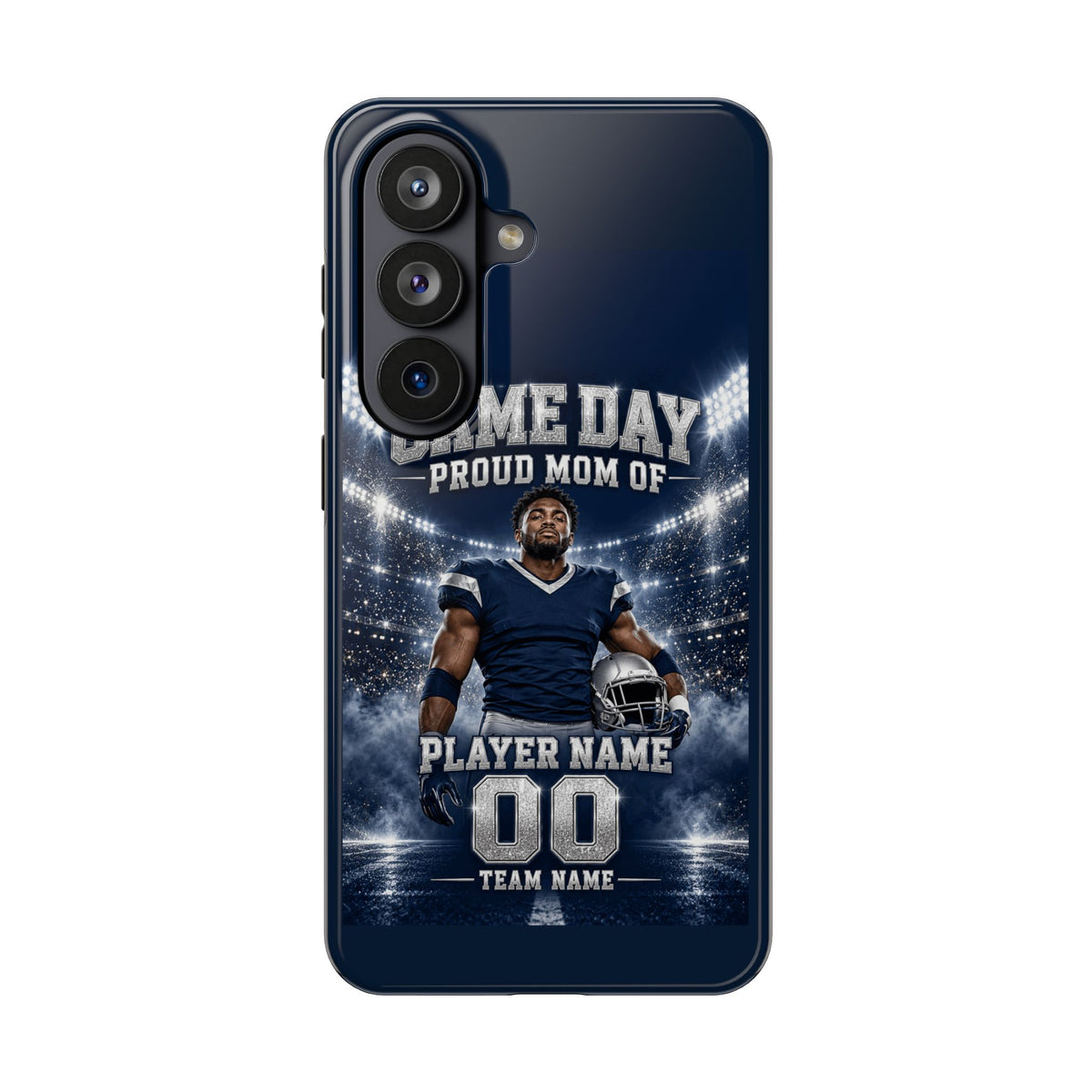 Personalized Game Day Proud Mom Photo Phone Case – Navy & Silver