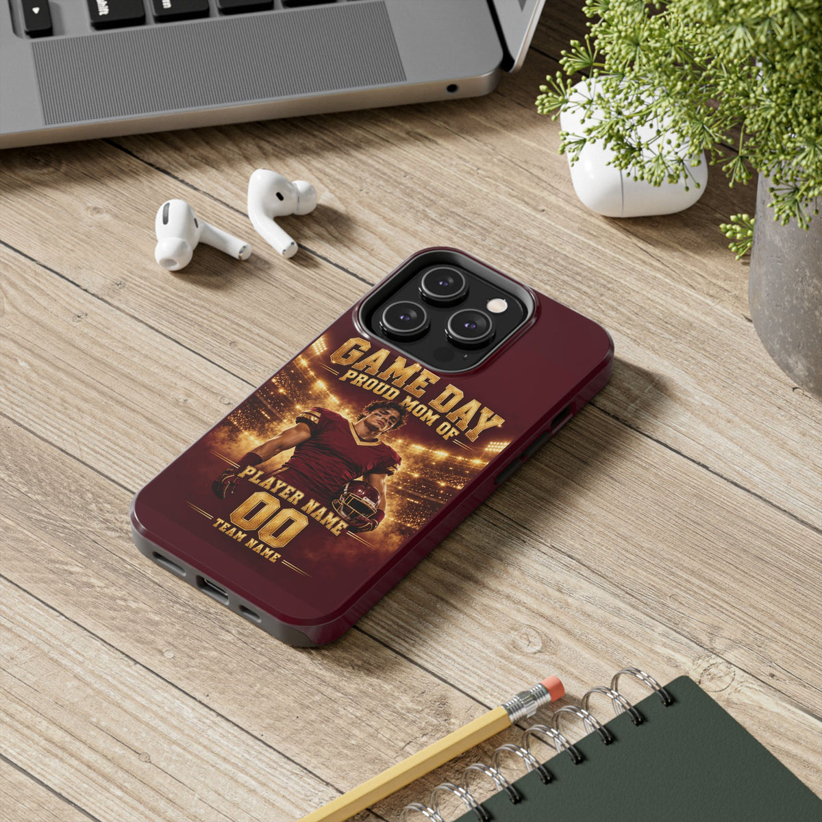 Personalized Game Day Proud Mom Photo Phone Case – Burgundy & Gold