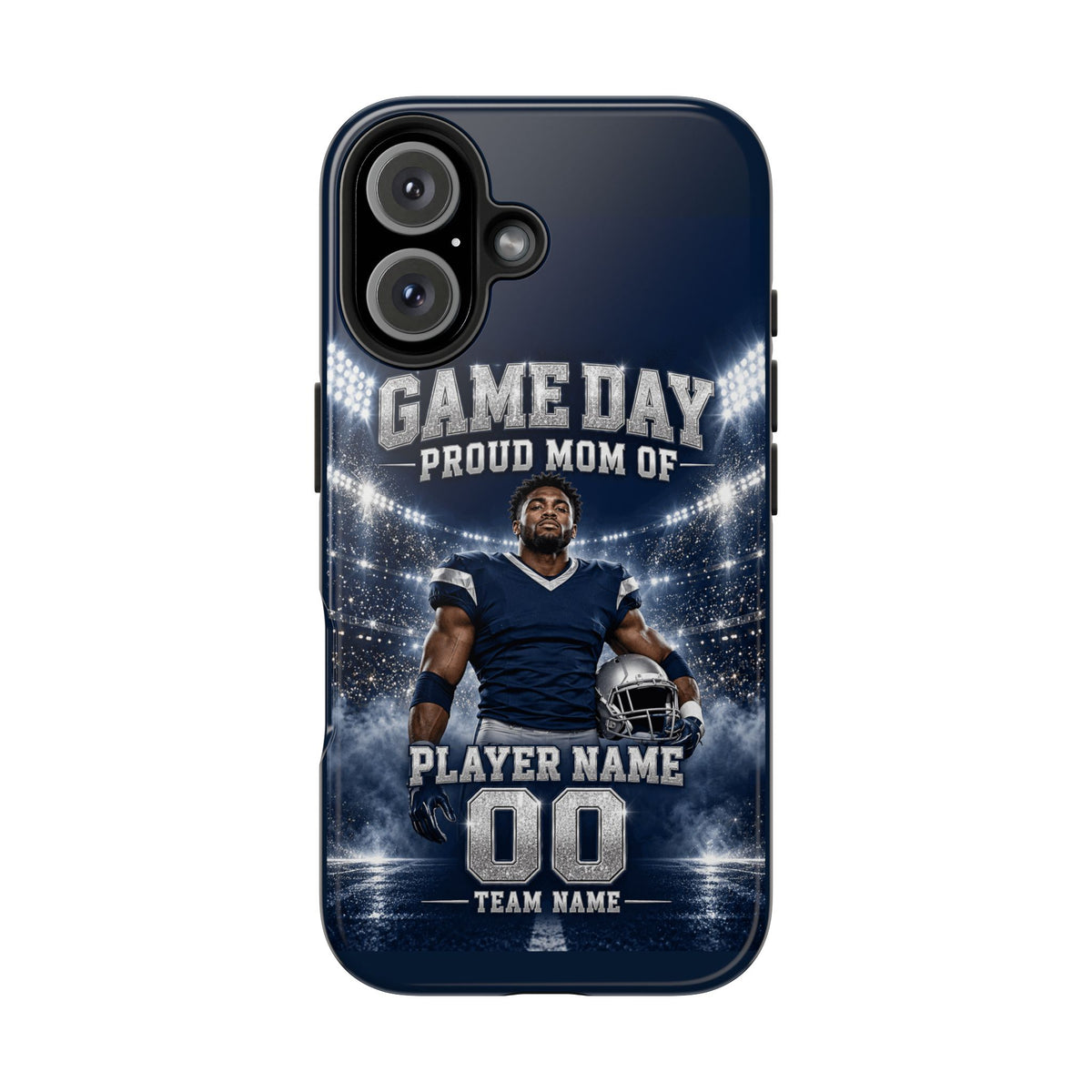 Personalized Game Day Proud Mom Photo Phone Case – Navy & Silver