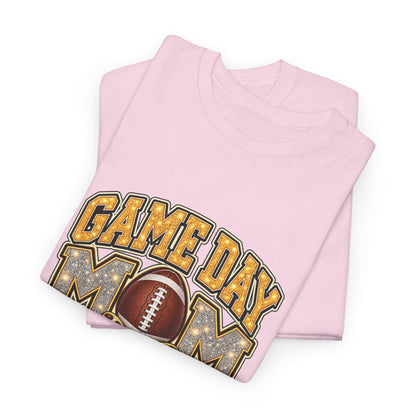 Personalized Game Day Mom Football Shirt – Gold Silver Leopard Bow, Custom Player Name Number & Team