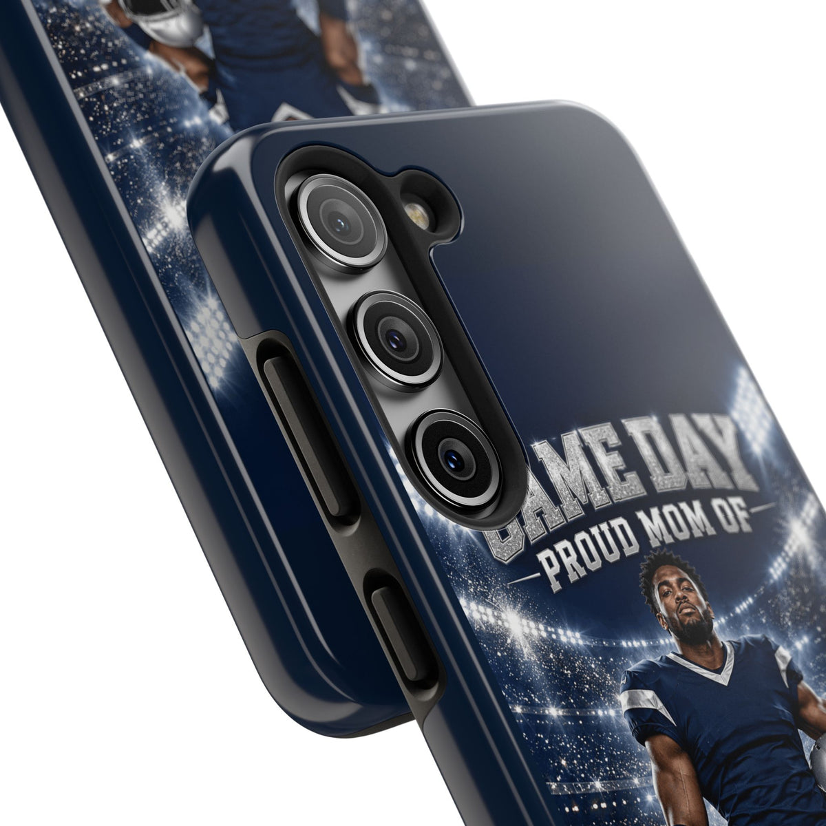 Personalized Game Day Proud Mom Photo Phone Case – Navy & Silver
