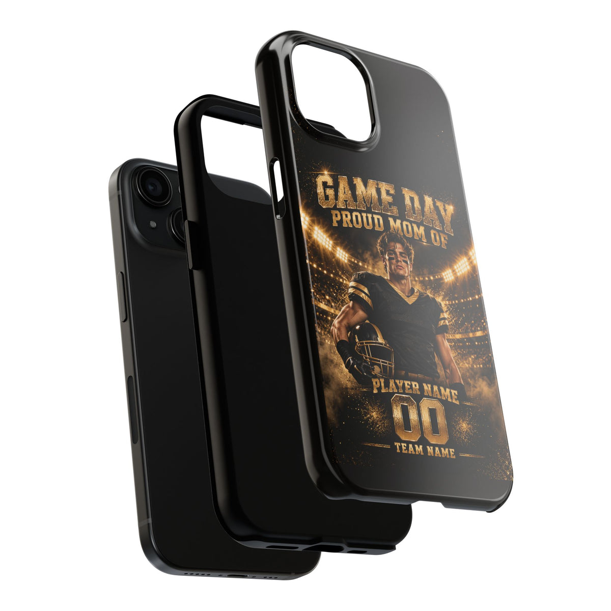 Personalized Game Day Proud Mom Photo Phone Case – Black & Gold