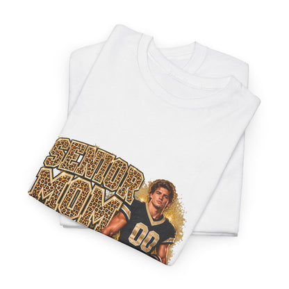 Personalized Senior Mom 2027 Leopard Football Photo Shirt – Gold Glitter Effect, Proud Mom of, Custom Player Name Number & Team