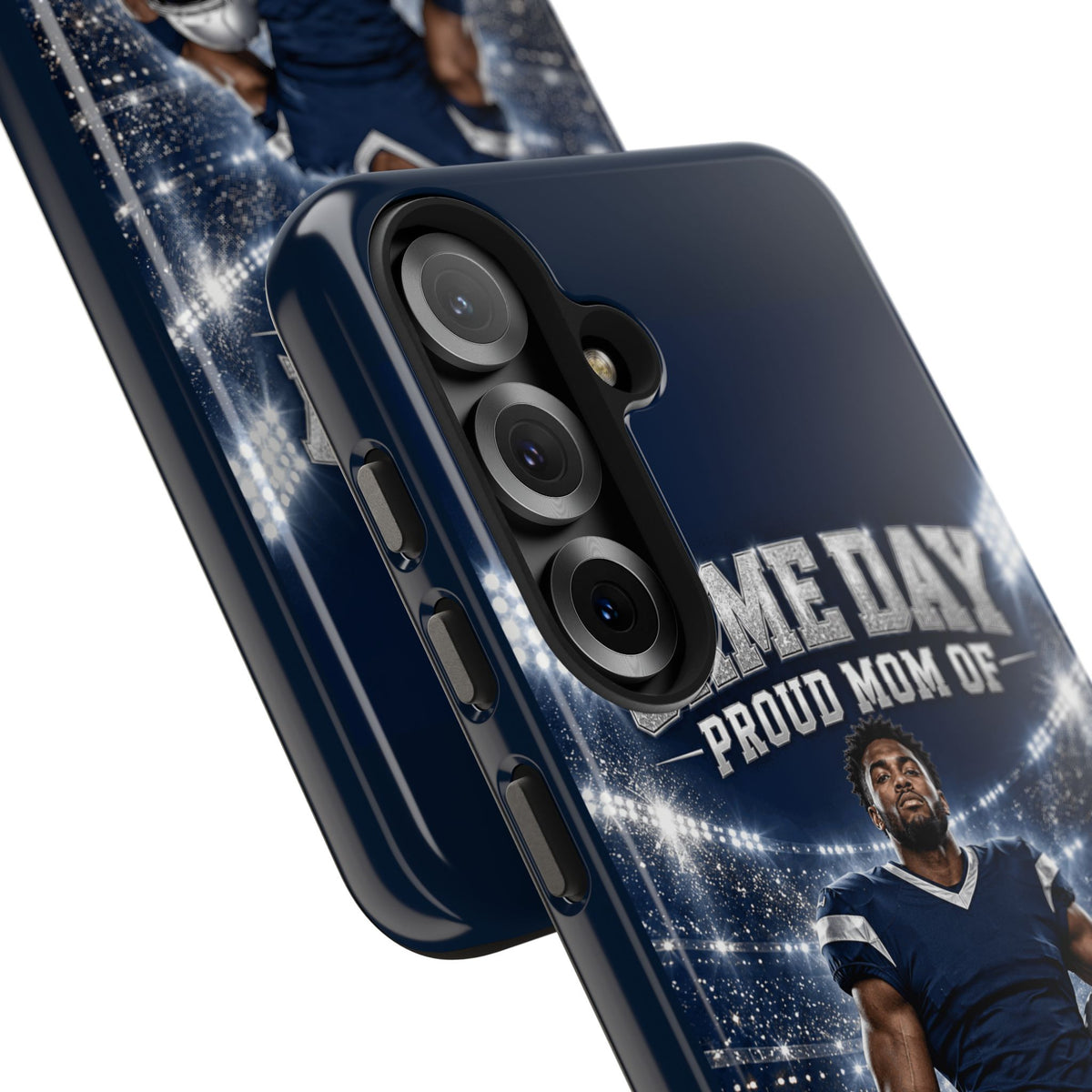 Personalized Game Day Proud Mom Photo Phone Case – Navy & Silver