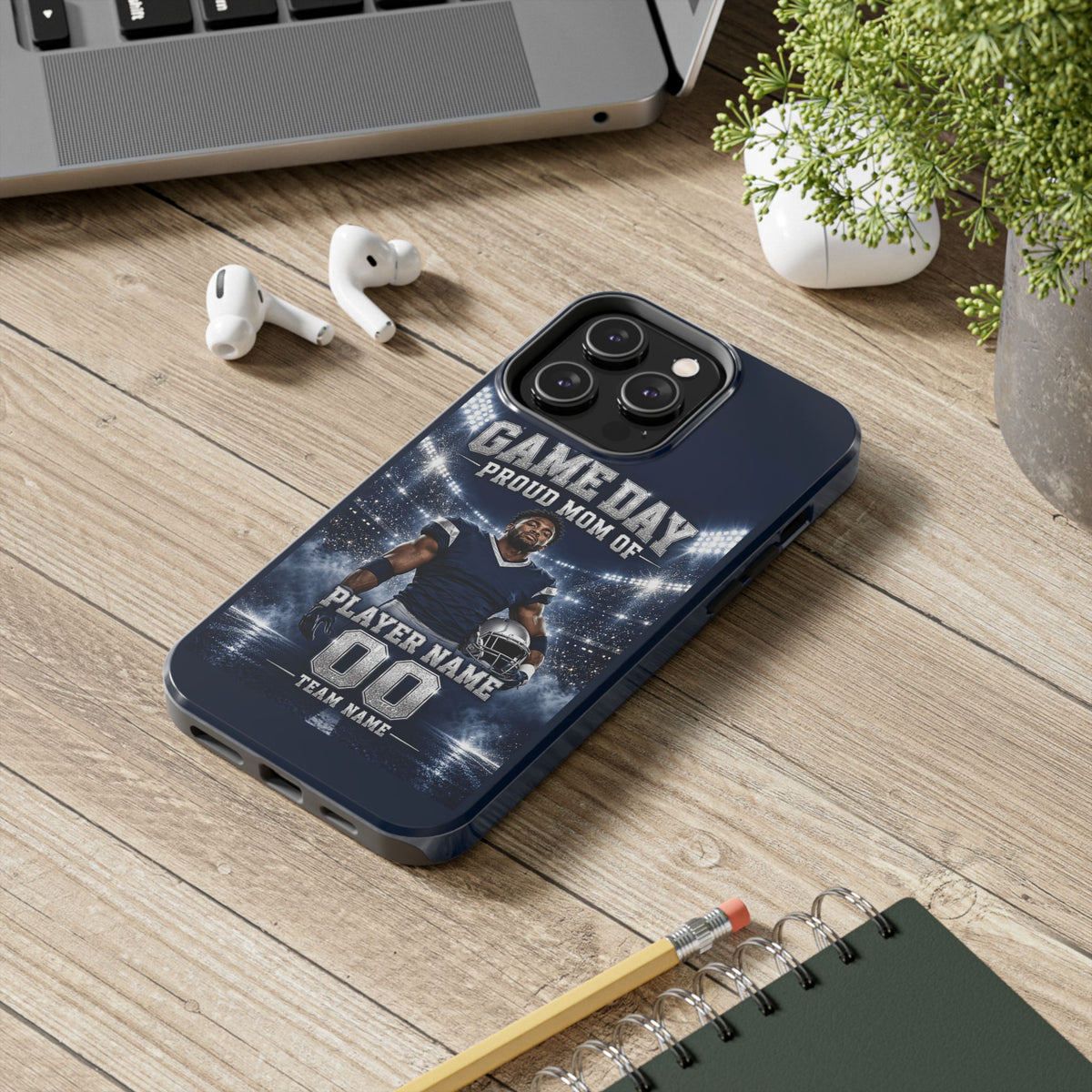 Personalized Game Day Proud Mom Photo Phone Case – Navy & Silver